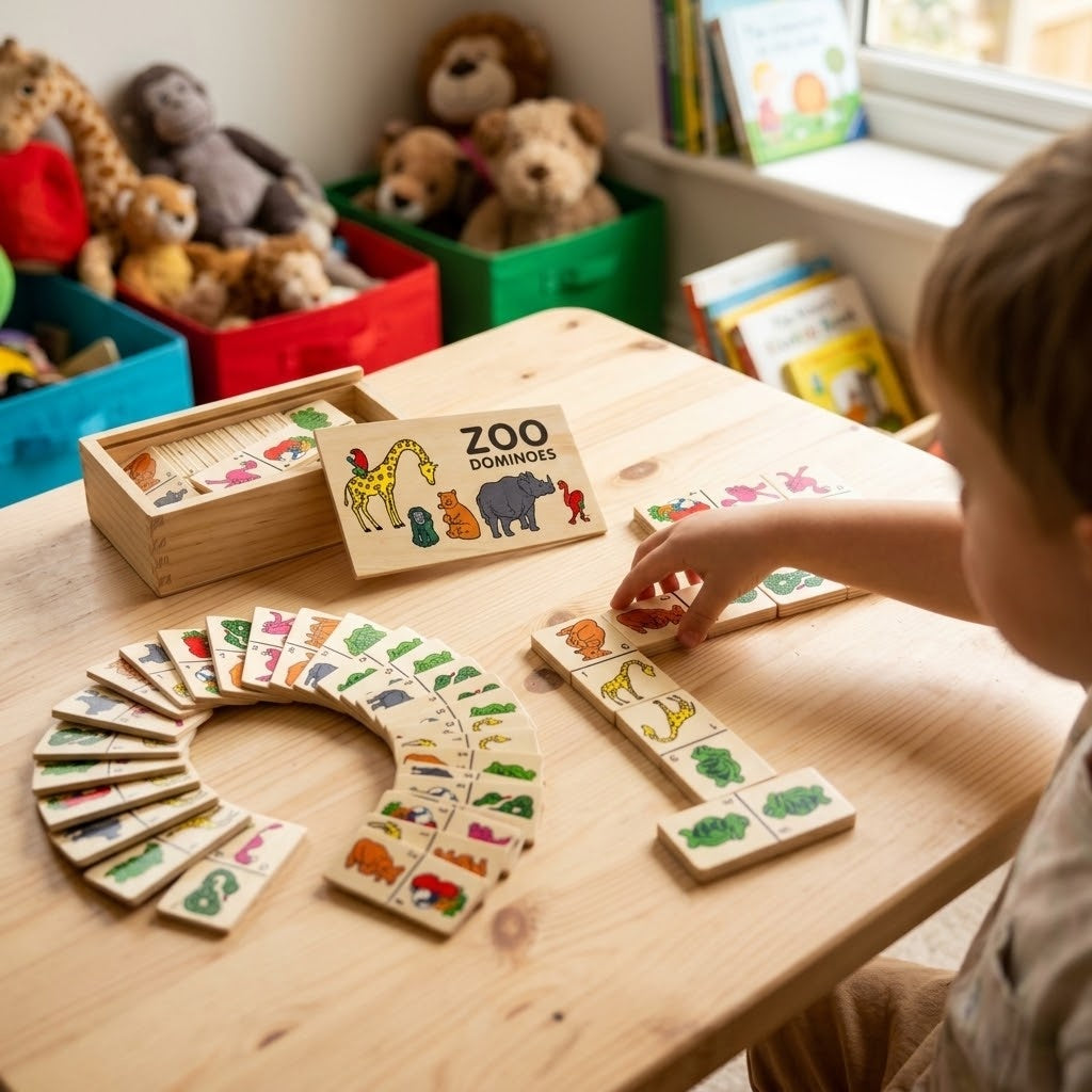 Wooden Animal Dominoes Game in Wooden Box - lifestyle photo