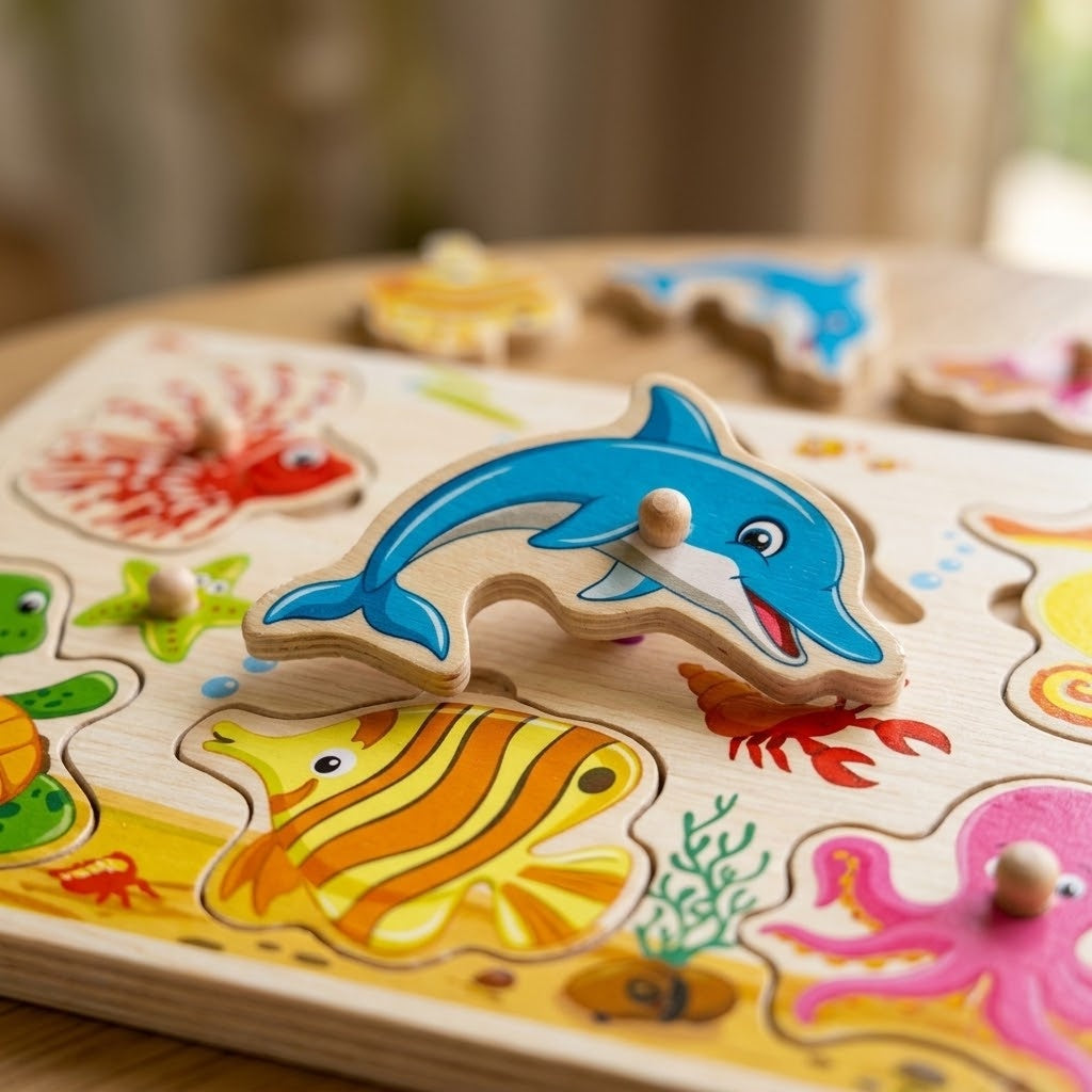 Wooden Toddler Jigsaw Puzzle 6–7 Pieces 15 x 22.5 cm - close-up