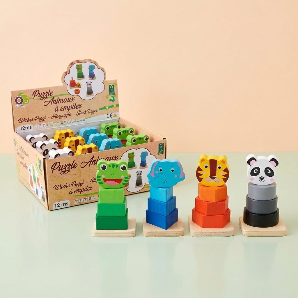 Wooden Stacking Animal Puzzle Toddler Toy - studio photo