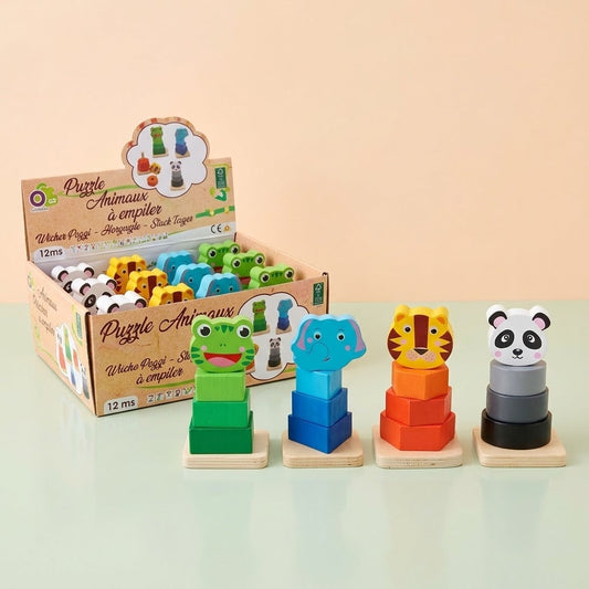 Wooden Stacking Animal Puzzle Toddler Toy - studio photo