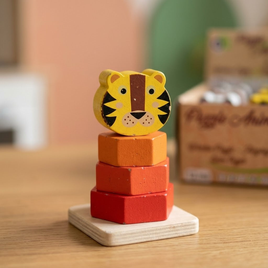 Wooden Stacking Animal Puzzle Toddler Toy - close-up