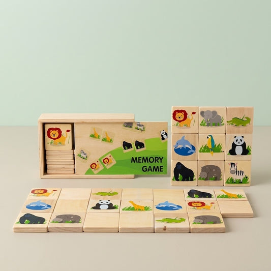 Wooden Animal Memory Game 20 Pieces in Wooden Box - studio photo