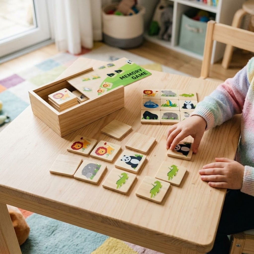 Wooden Animal Memory Game 20 Pieces in Wooden Box - lifestyle photo