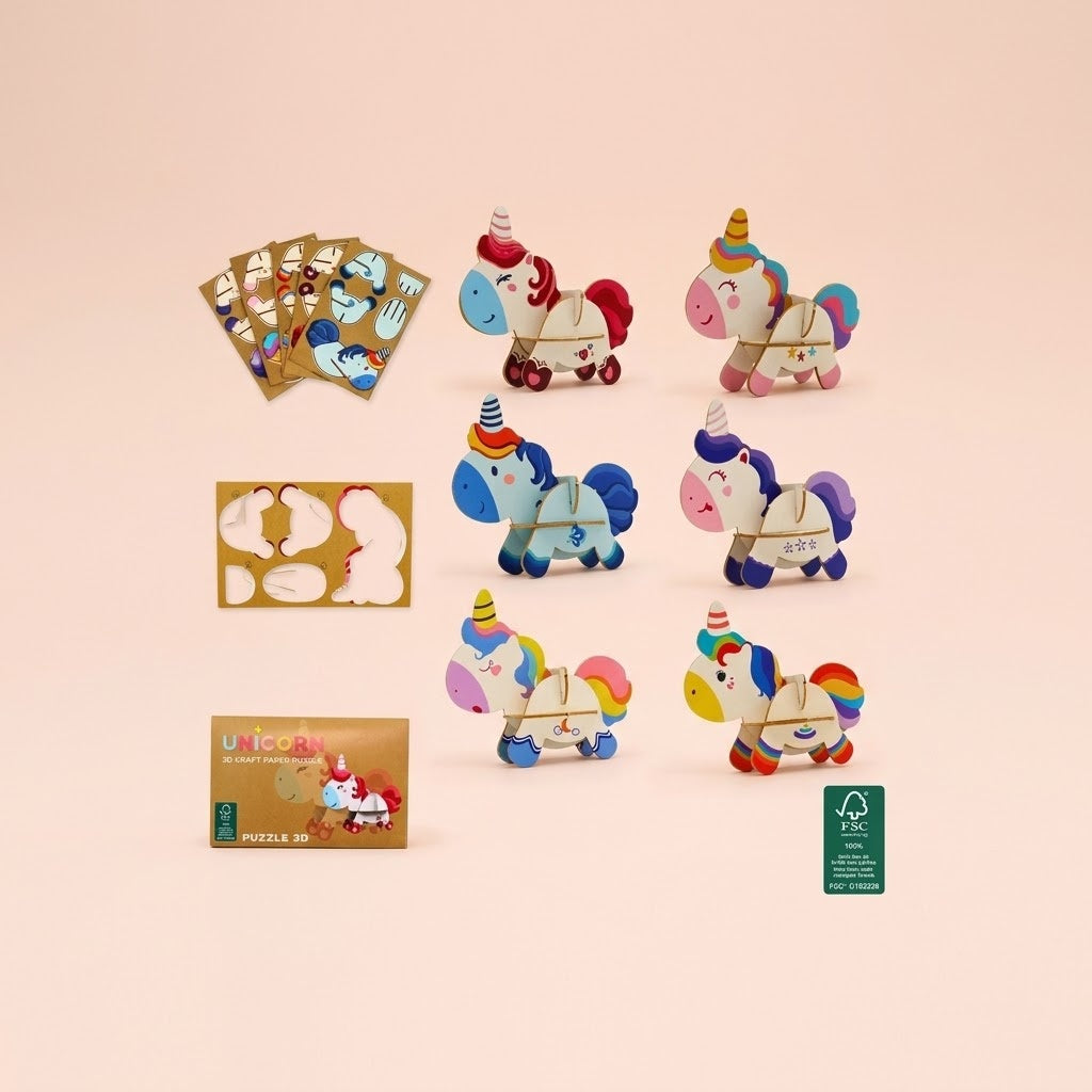 3D Unicorn Cardboard Puzzle Press-Out Model Kit - studio photo