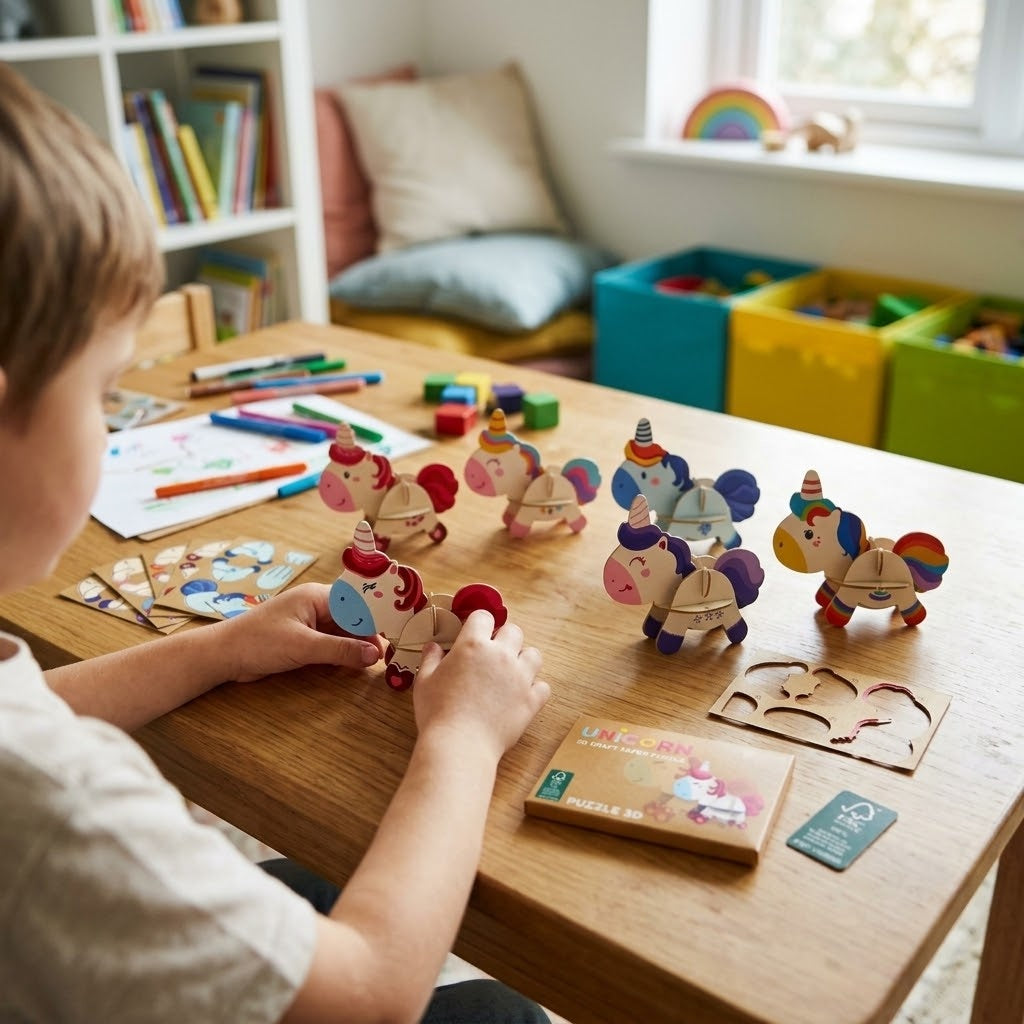 3D Unicorn Cardboard Puzzle Press-Out Model Kit - lifestyle photo