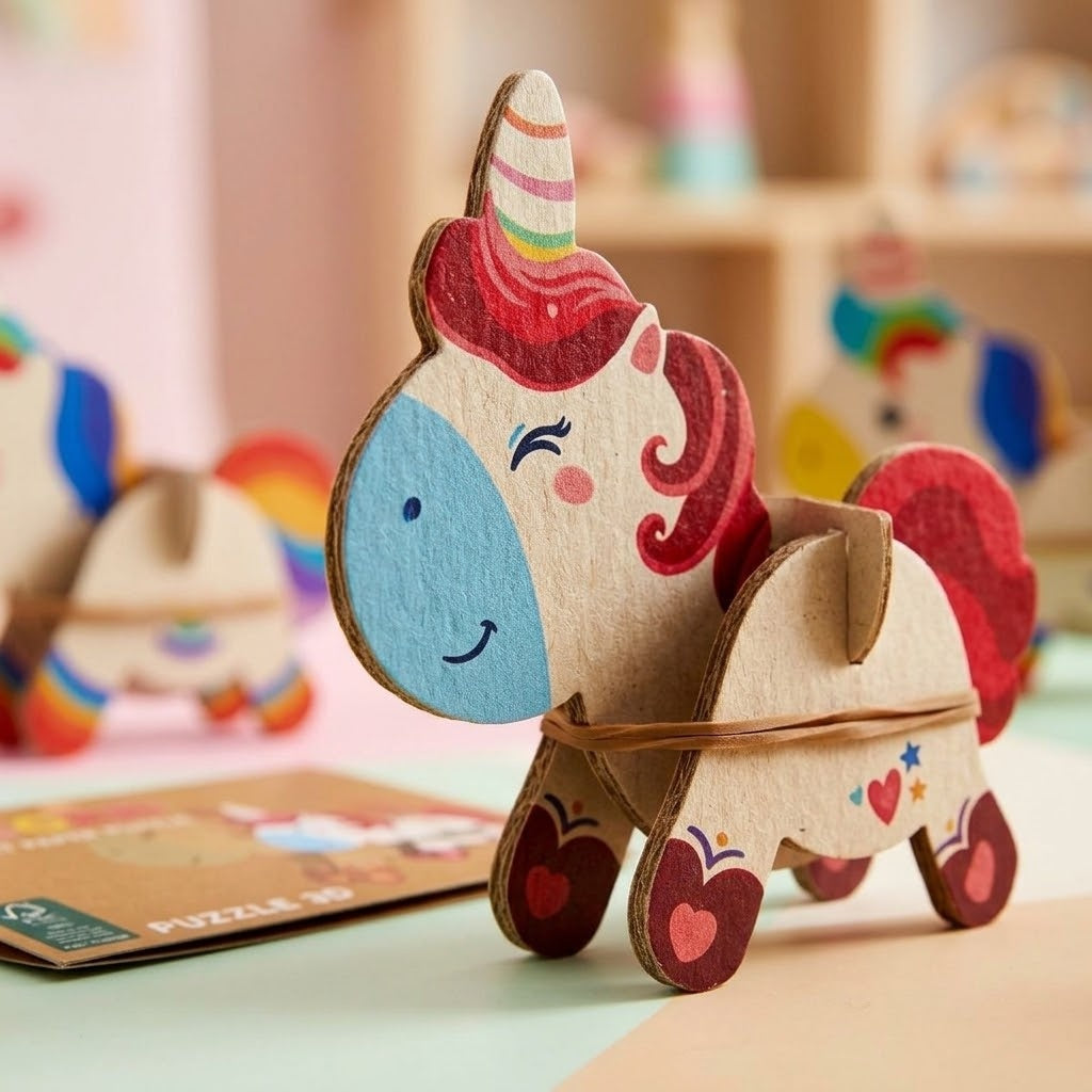3D Unicorn Cardboard Puzzle Press-Out Model Kit - close-up