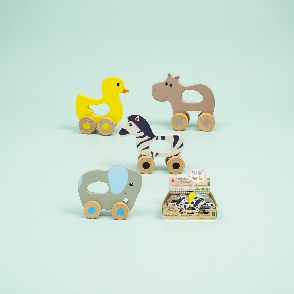 Wooden Pull Along Animal on Wheels Toddler Toy - studio photo