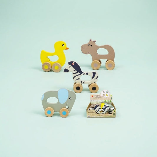 Wooden Pull Along Animal on Wheels Toddler Toy - studio photo