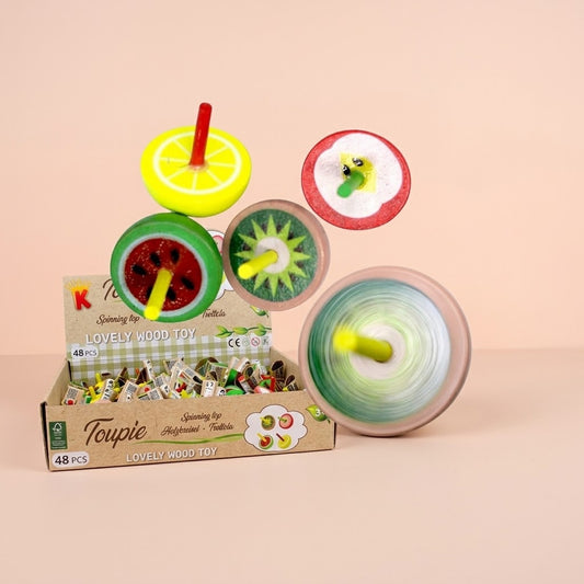 Wooden Spinning Top Fruit Design 3.8 cm - studio photo