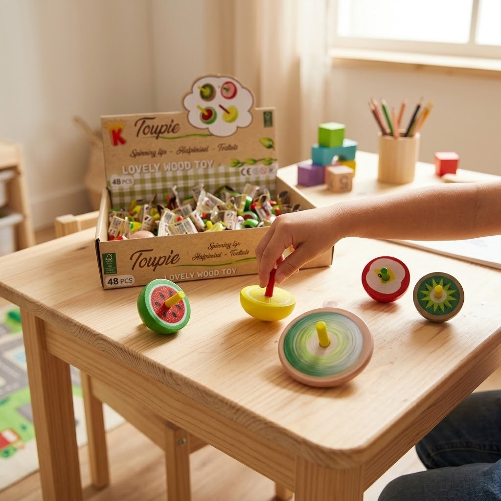 Wooden Spinning Top Fruit Design 3.8 cm - lifestyle photo