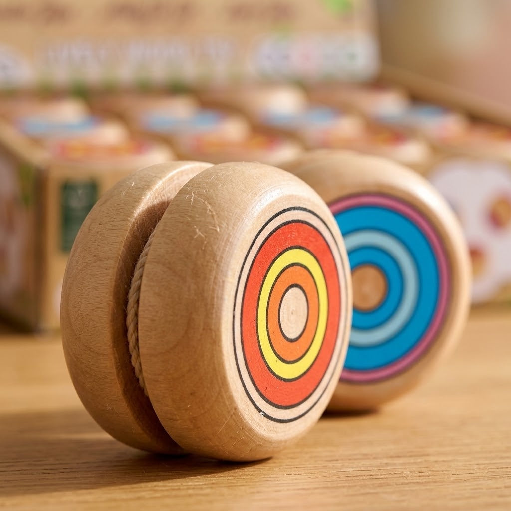 Wooden Yo-Yo Classic Retro Skill Toy 5 cm - close-up