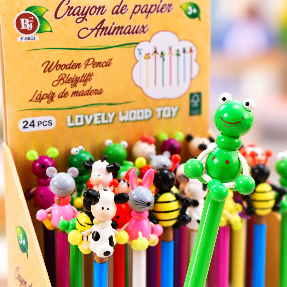 Animal Pencil with Wooden Figure Topper 22.5 cm - close-up
