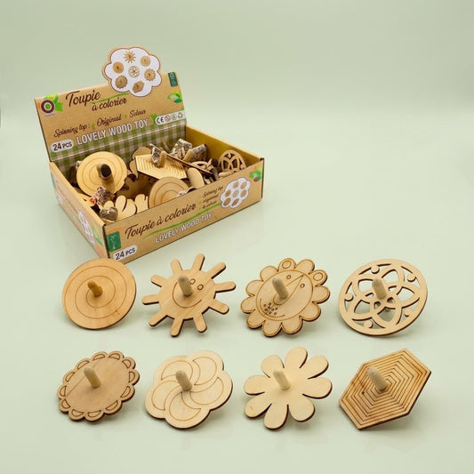 Colour Your Own Wooden Spinning Top 7 cm - studio photo