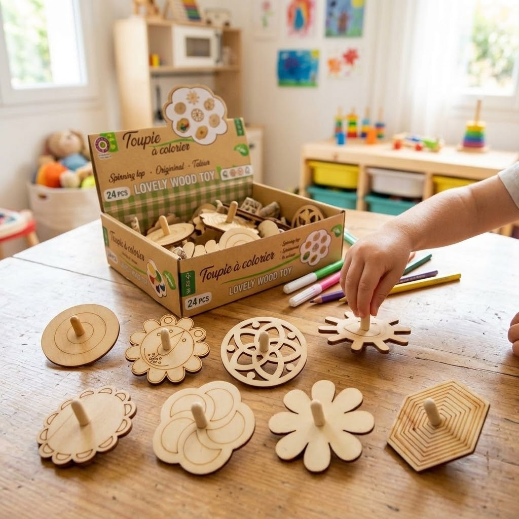 Colour Your Own Wooden Spinning Top 7 cm - lifestyle photo