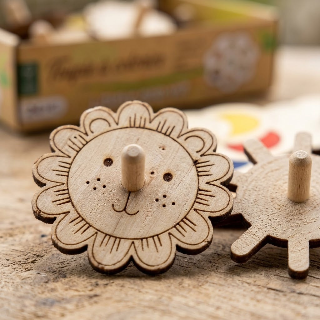 Colour Your Own Wooden Spinning Top 7 cm - close-up