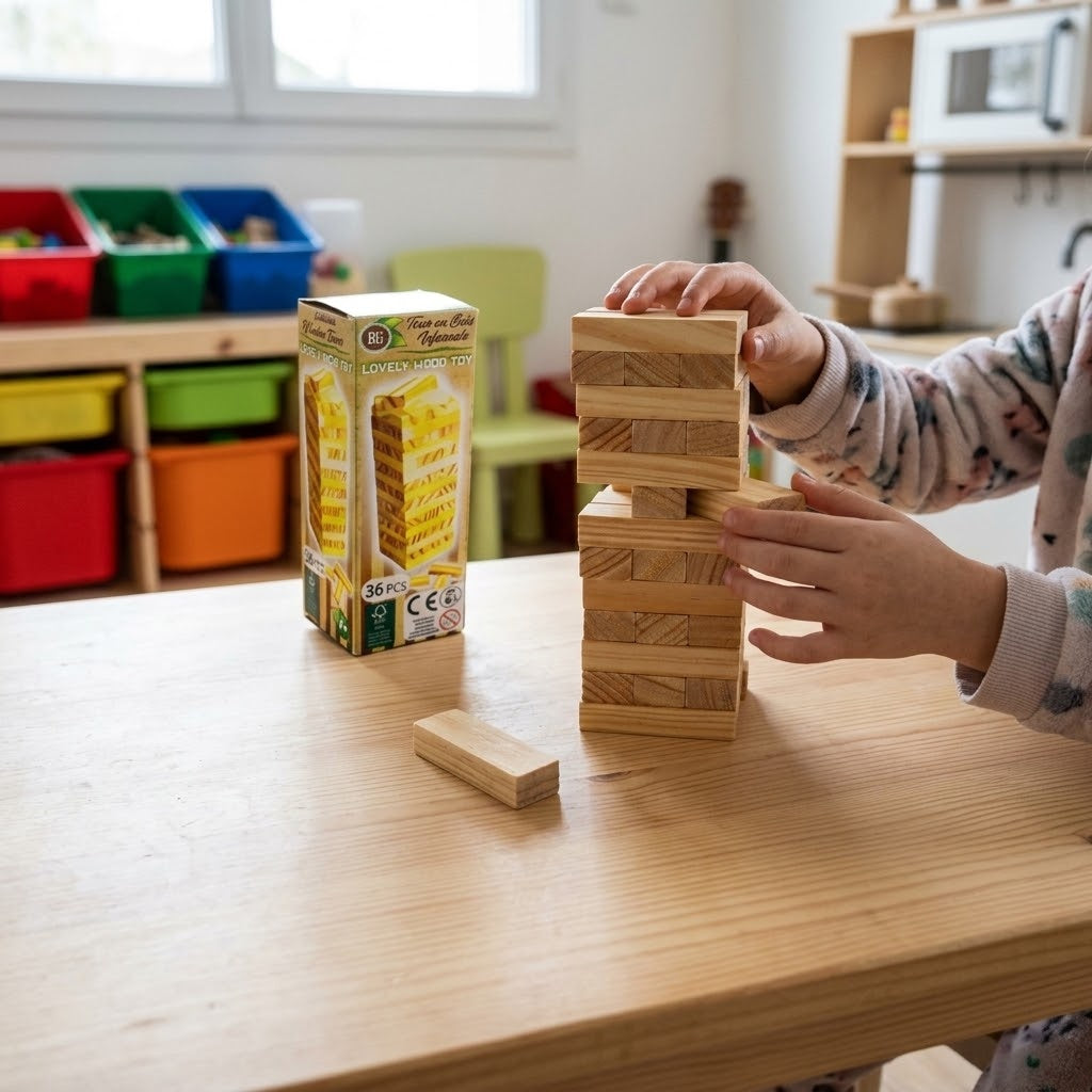 Wooden Block Stacking Tower Game 48 Pieces 24 cm - lifestyle photo