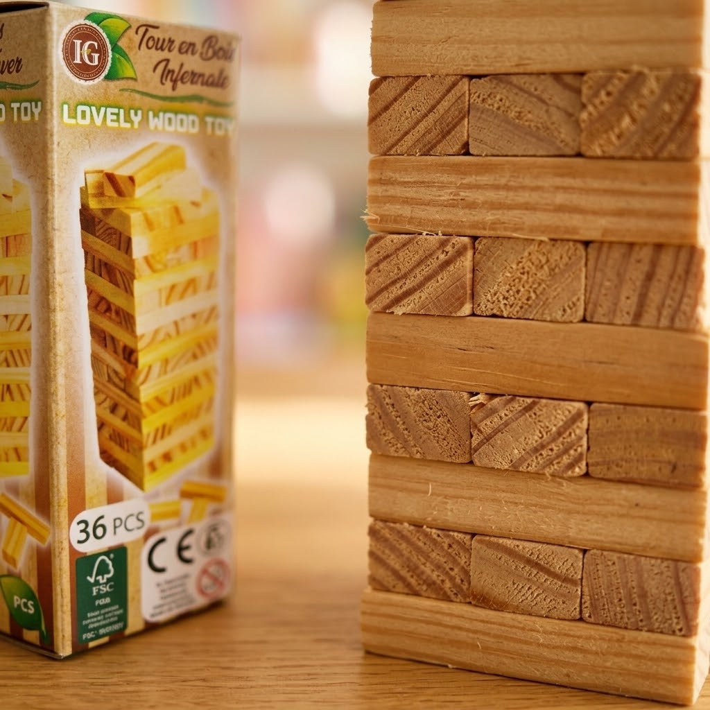 Wooden Block Stacking Tower Game 48 Pieces 24 cm - close-up