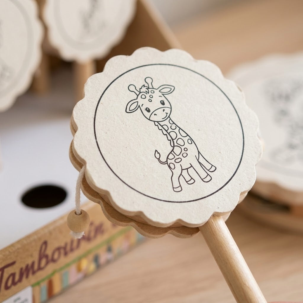 Colour-In Wooden Tambourine Jungle Animals 16 x 9 cm - close-up