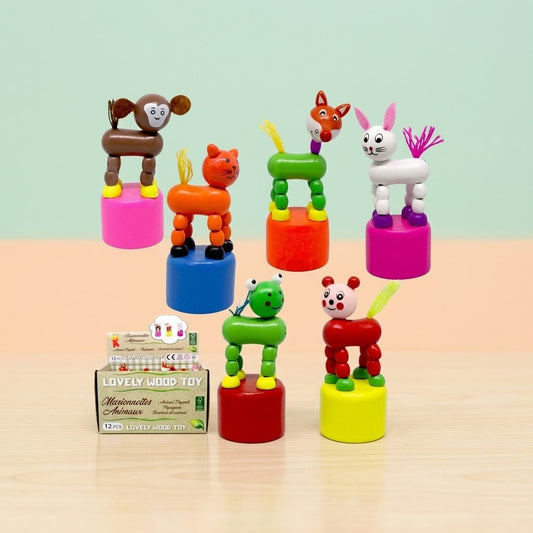 Wooden Push Up Dancing Animal Toy 8–9 cm - studio photo