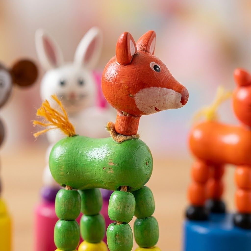Wooden Push Up Dancing Animal Toy 8–9 cm - close-up