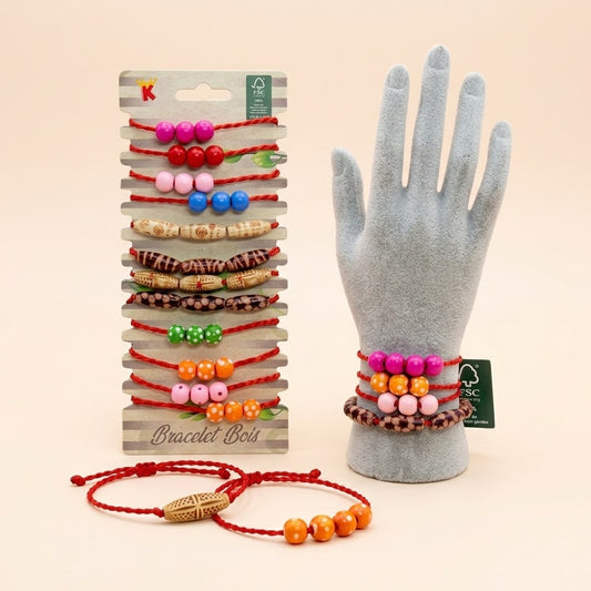 Cord and Wooden Bead Fashion Bracelet for Kids - studio photo