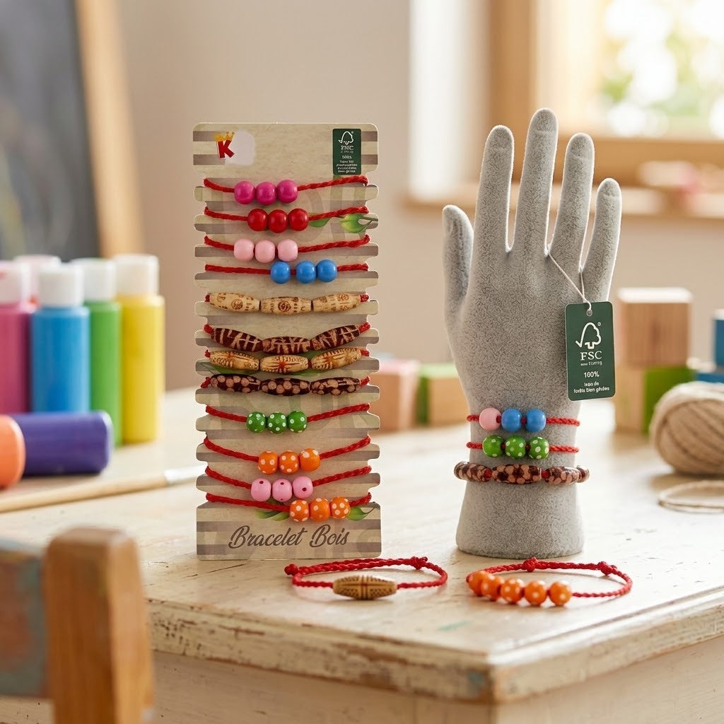 Cord and Wooden Bead Fashion Bracelet for Kids - lifestyle photo