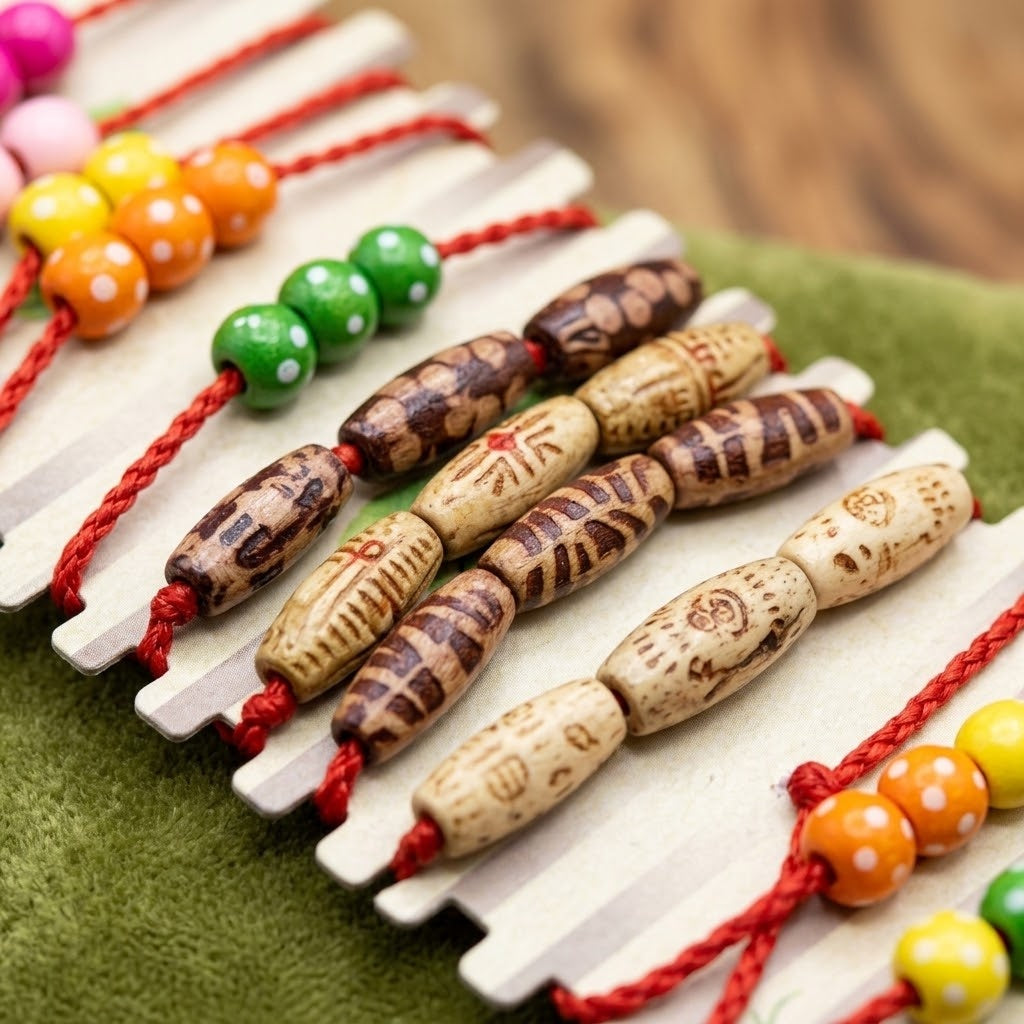 Cord and Wooden Bead Fashion Bracelet for Kids - close-up