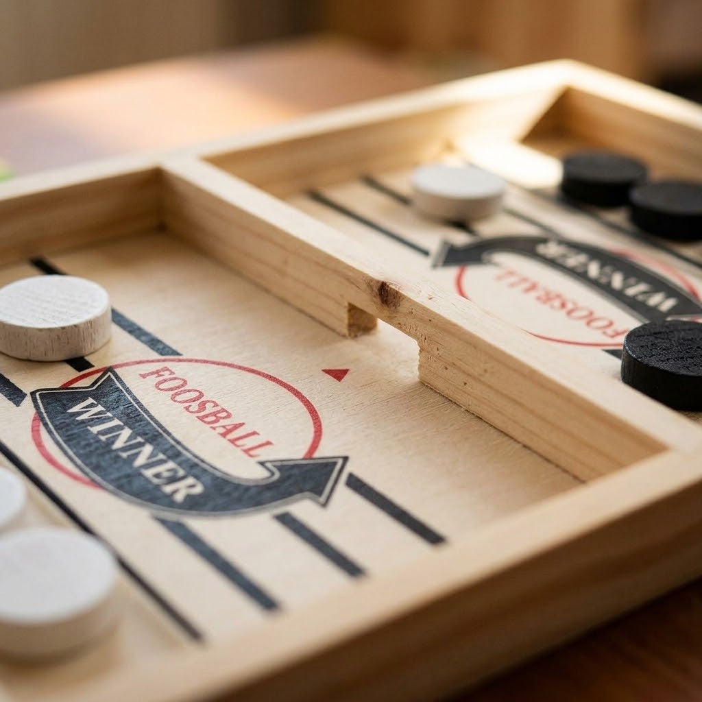 Wooden Sling Puck Game Catapult Table Game - close-up