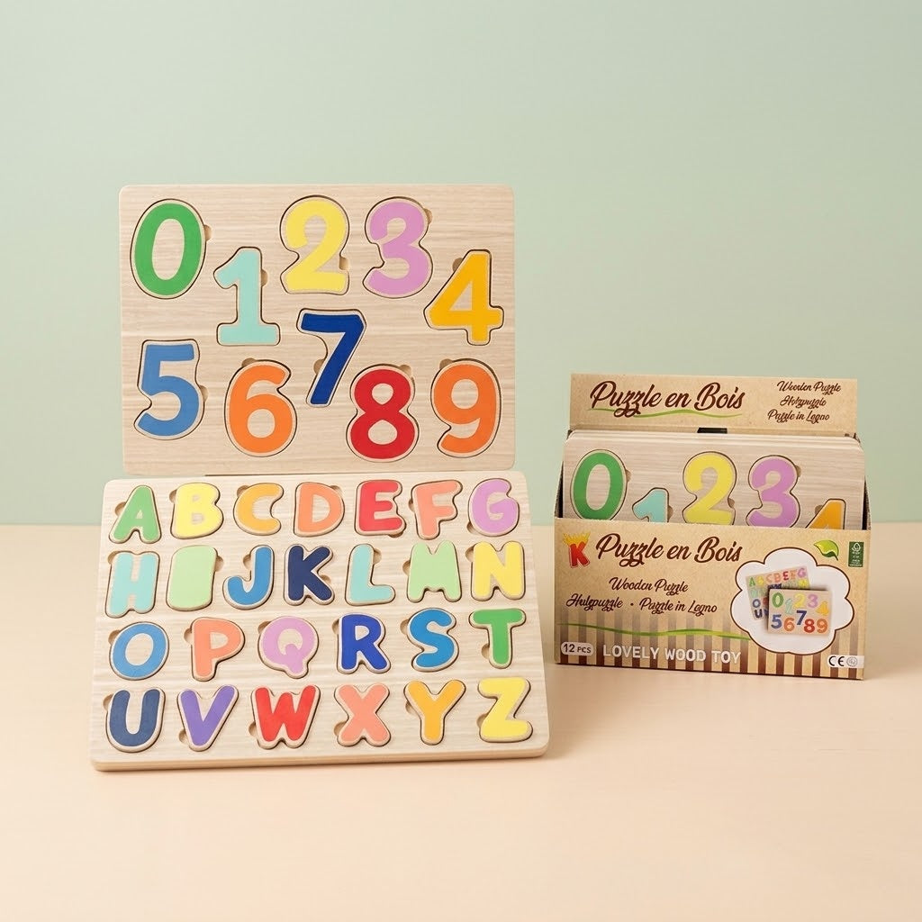 Wooden Alphabet or Numbers Puzzle 30 x 21 cm - studio photo