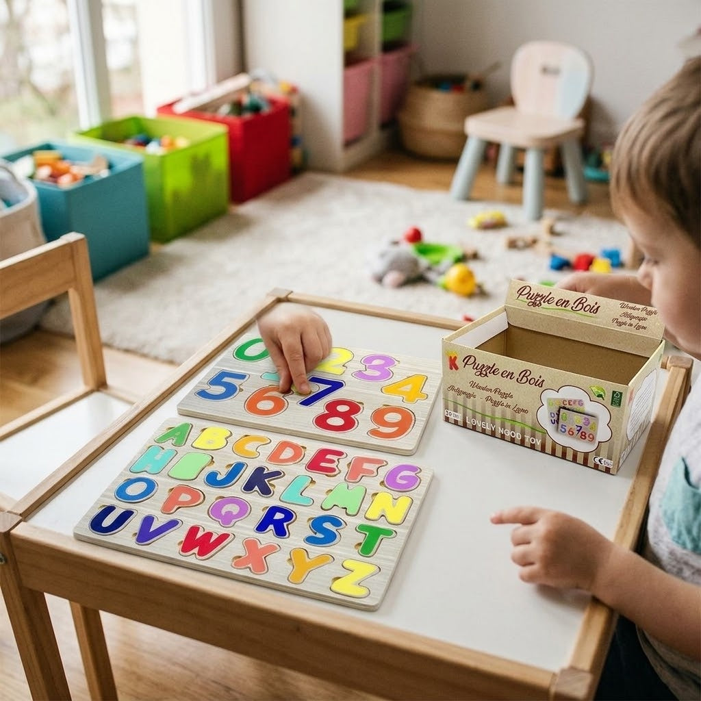 Wooden Alphabet or Numbers Puzzle 30 x 21 cm - lifestyle photo