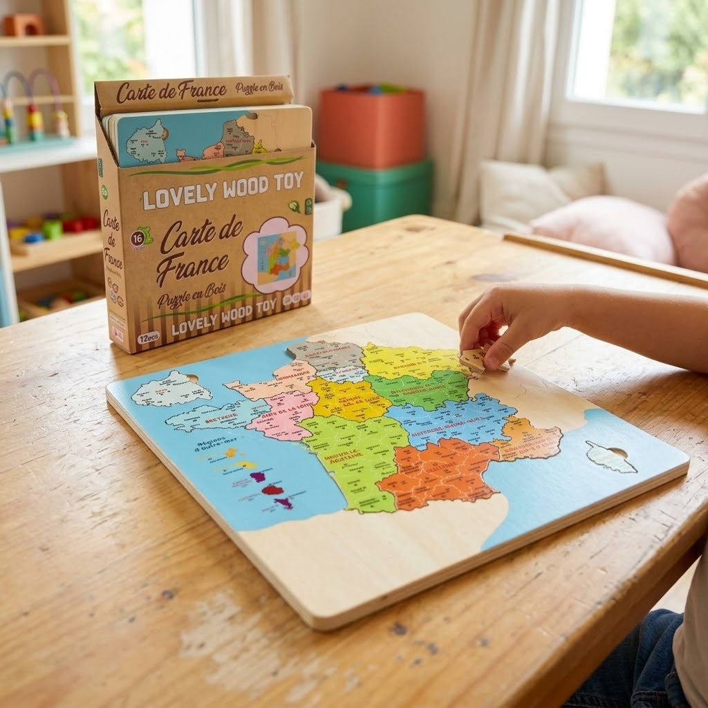 Wooden Map of France Jigsaw Puzzle 14 Pieces - lifestyle photo