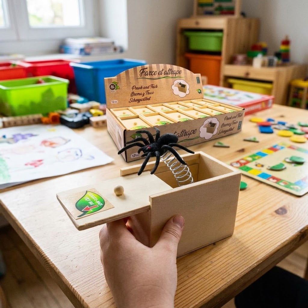 Wooden Surprise Box with Jumping Spider Prank Toy - lifestyle photo