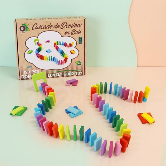 Wooden Domino Run Set 123 Pieces Toppling Dominoes - studio photo