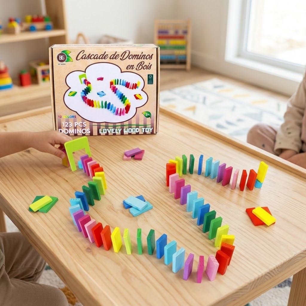 Wooden Domino Run Set 123 Pieces Toppling Dominoes - lifestyle photo