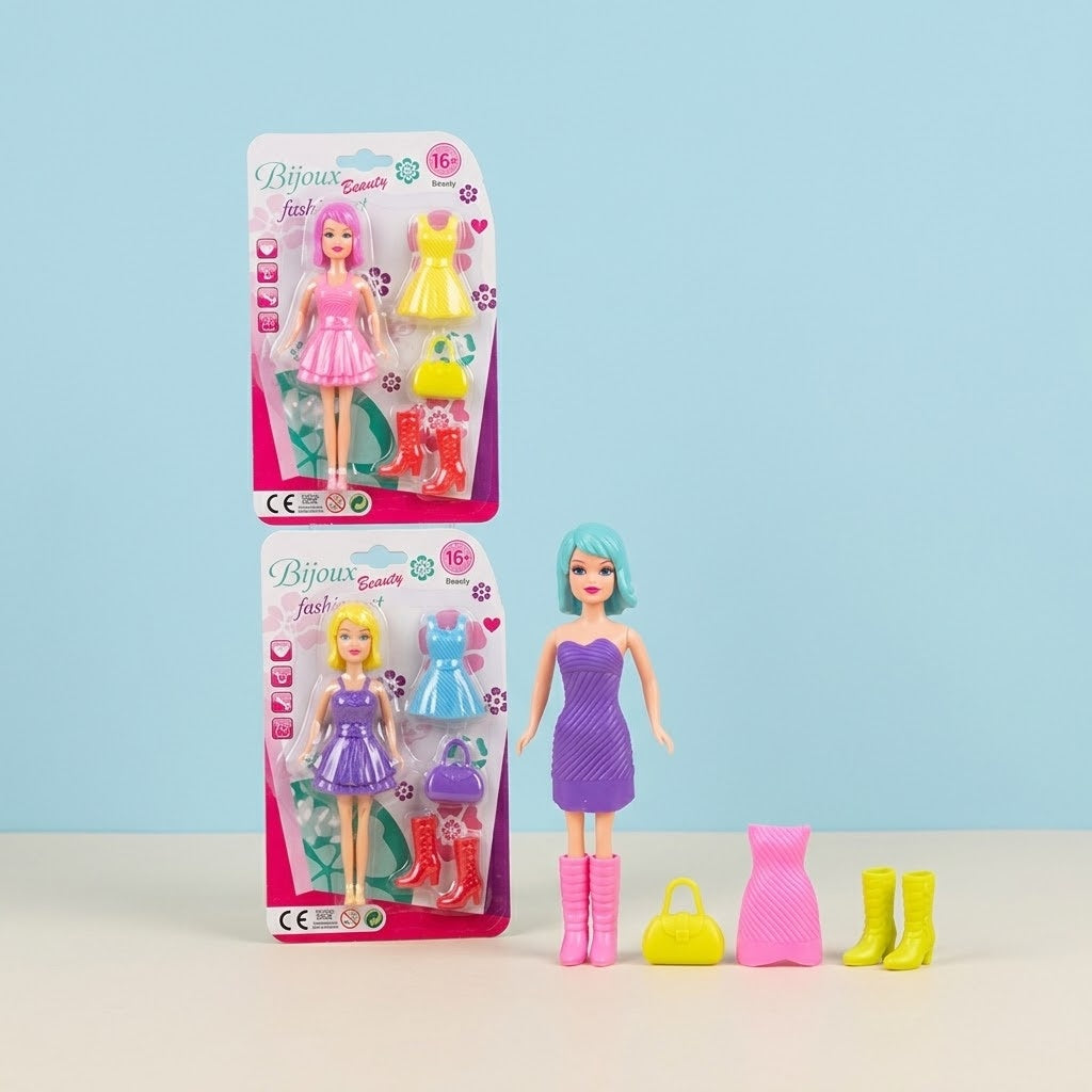 15 cm Doll with 2 Interchangeable Dresses and Accessories - studio photo