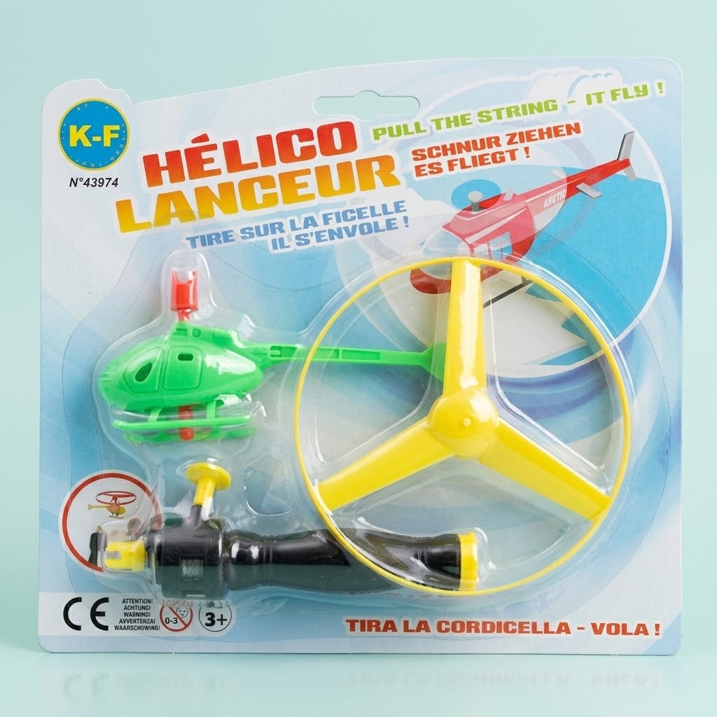 Pull String Flying Helicopter Toy with Launcher - studio photo