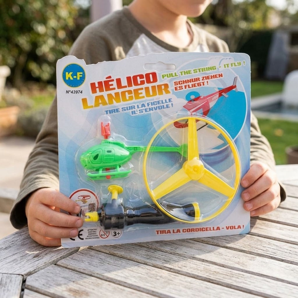 Pull String Flying Helicopter Toy with Launcher - lifestyle photo