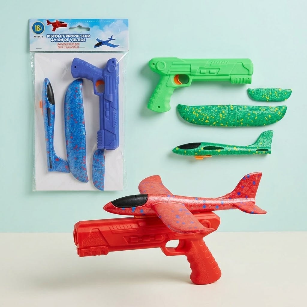 Polystyrene Glider Plane with Launcher Gun 24 cm - studio photo