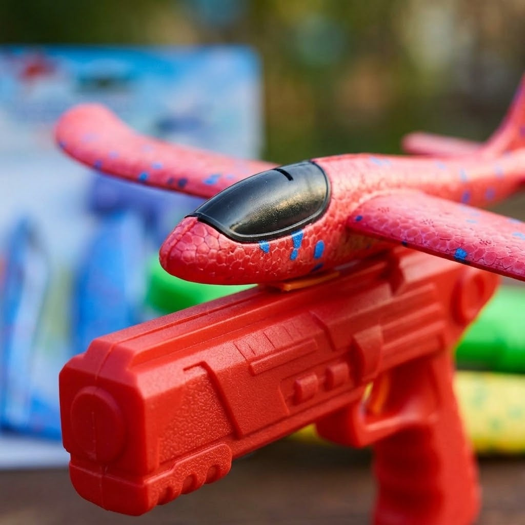 Polystyrene Glider Plane with Launcher Gun 24 cm - close-up