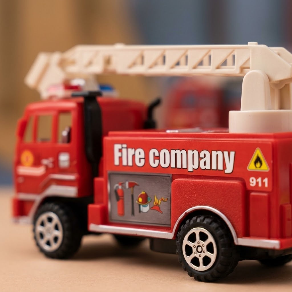 Friction Fire Truck Toy 17 cm in Display Dome - close-up