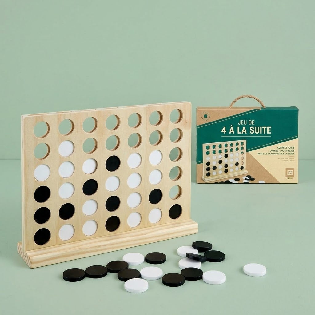 Wooden Four in a Row Game Classic Strategy Game - studio photo