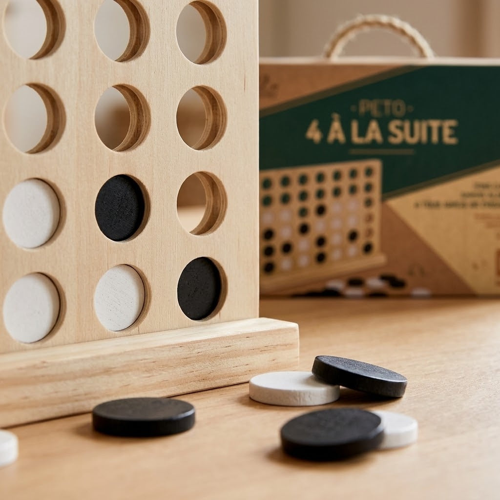 Wooden Four in a Row Game Classic Strategy Game - close-up