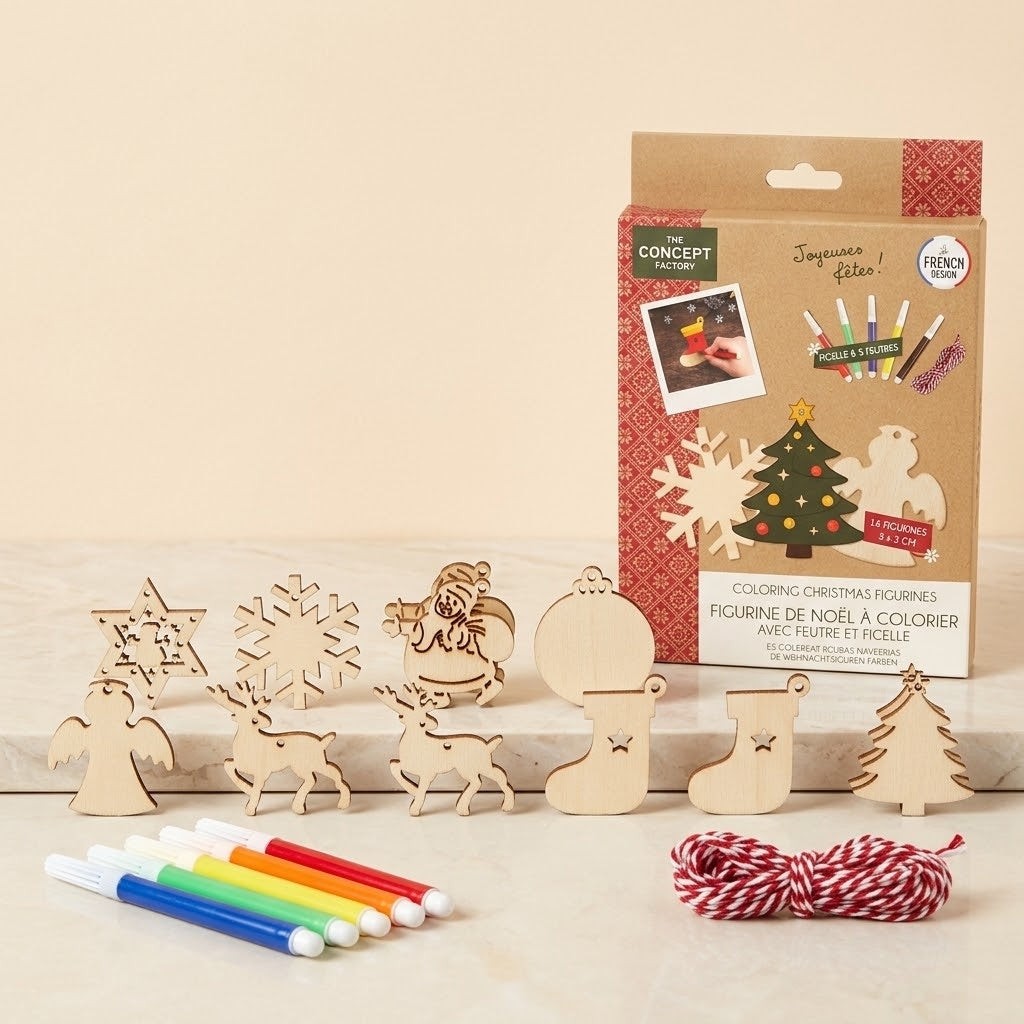 Wooden Christmas Figures to Colour Set of 16 - studio photo