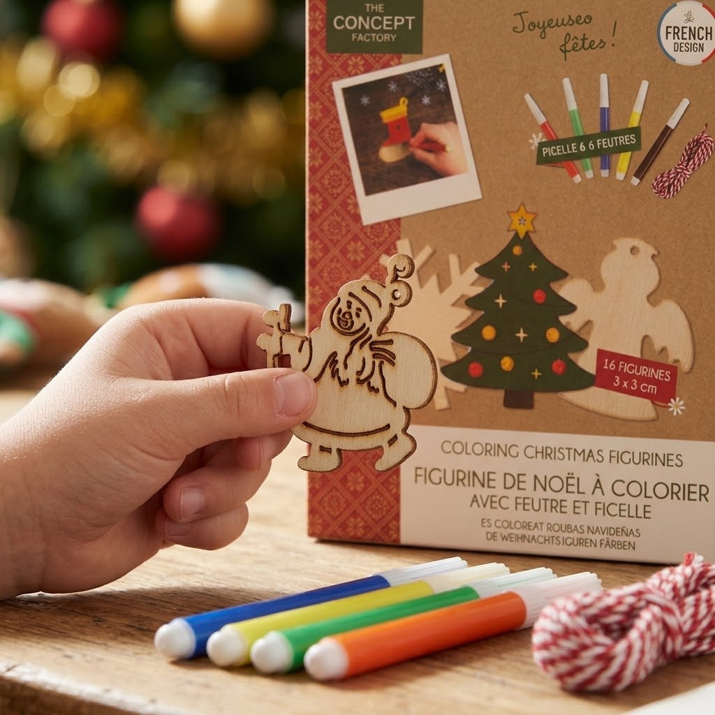 Wooden Christmas Figures to Colour Set of 16 - close-up