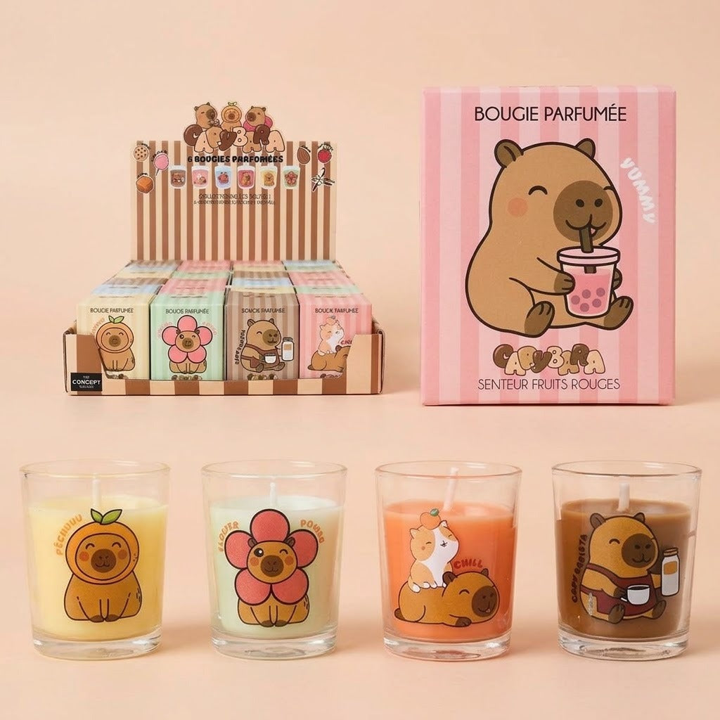 Kawaii Capybara Scented Candle in Glass Jar - studio photo