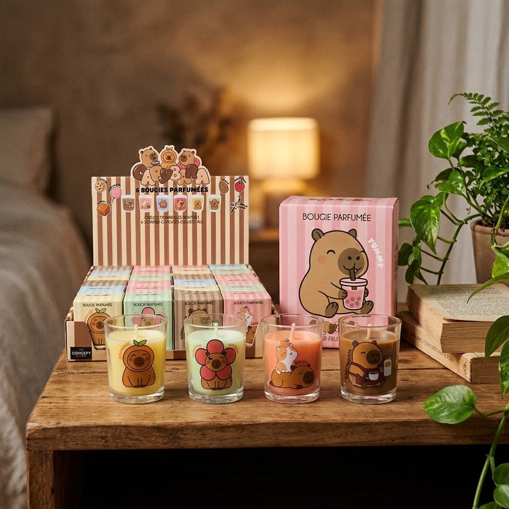 Kawaii Capybara Scented Candle in Glass Jar - lifestyle photo