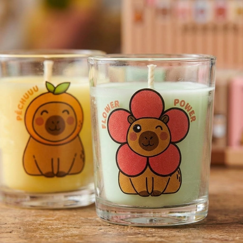 Kawaii Capybara Scented Candle in Glass Jar - close-up