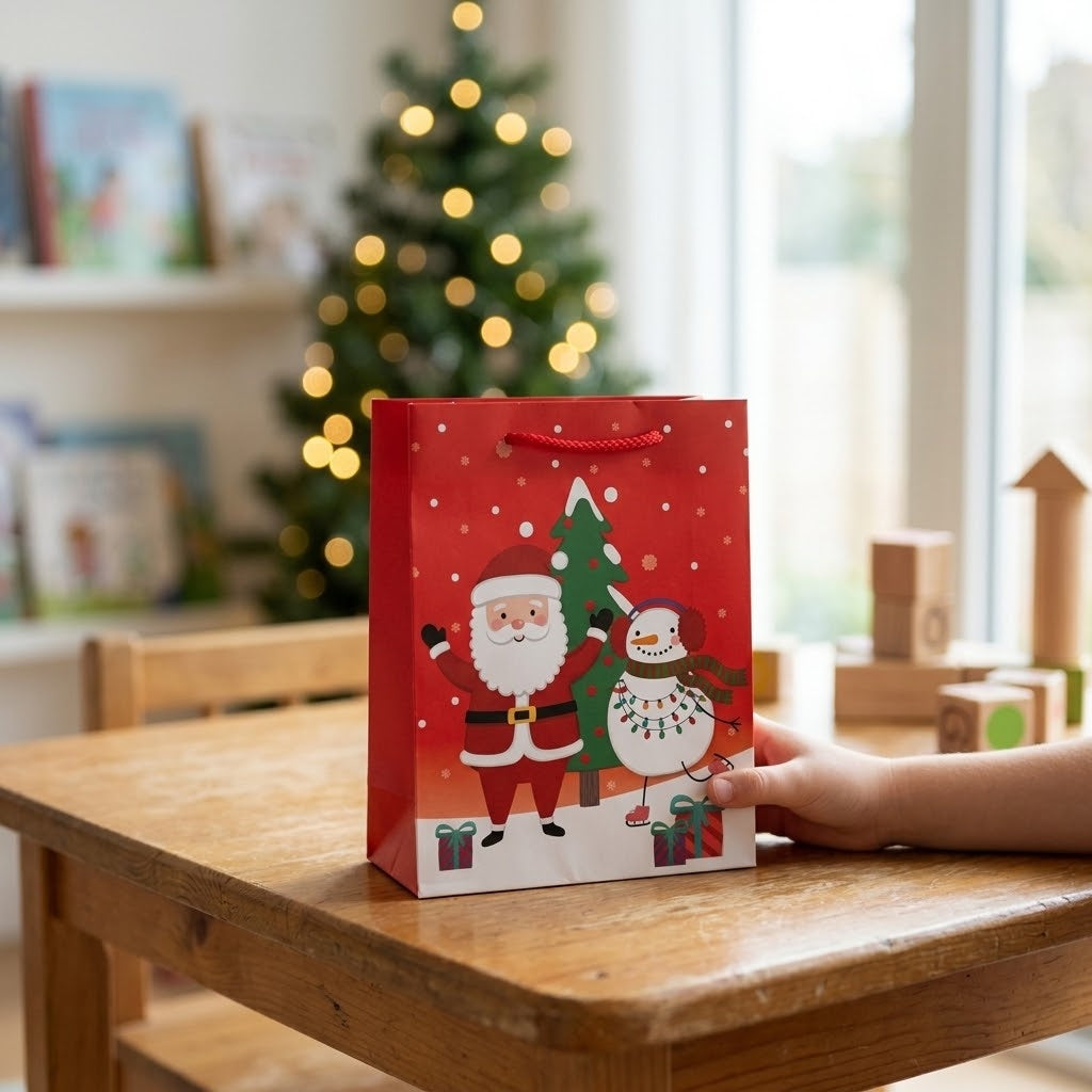 Santa Claus Paper Gift Bag with Handles 17 x 12.5 cm - lifestyle photo