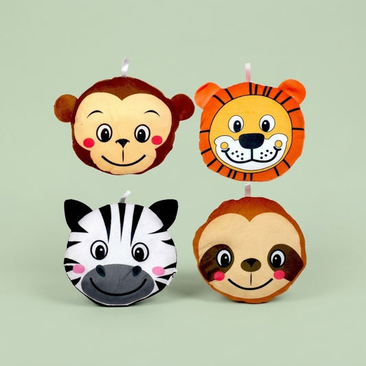 Animal Head Plush 15 cm Lion, Zebra, Sloth & Monkey - studio photo
