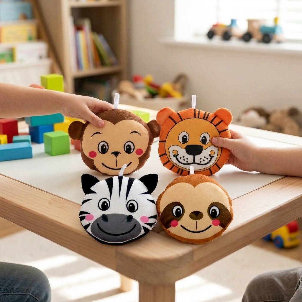 Animal Head Plush 15 cm Lion, Zebra, Sloth & Monkey - lifestyle photo
